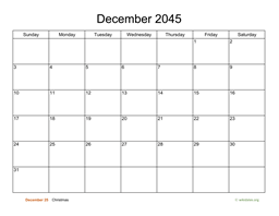 Basic Calendar for December 2045