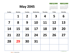 May 2045 Calendar with Extra-large Dates