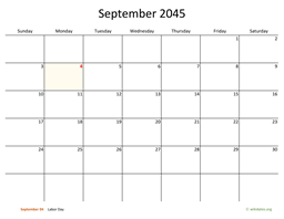 September 2045 Calendar with Bigger boxes