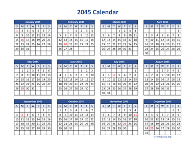 2045 Calendar in PDF