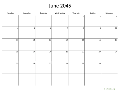 June 2045 Calendar with Bigger boxes