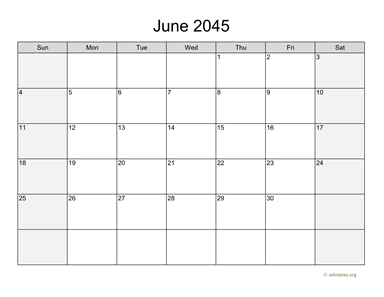 June 2045 Calendar with Weekend Shaded