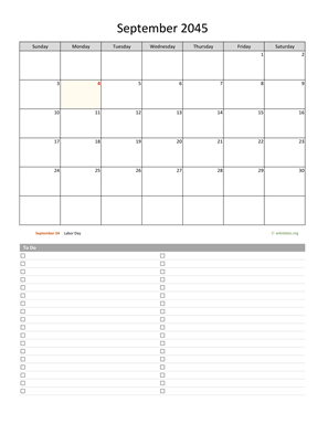 September 2045 Calendar with To-Do List