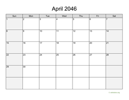 April 2046 Calendar with Weekend Shaded