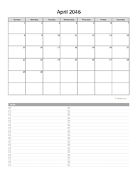 April 2046 Calendar with To-Do List