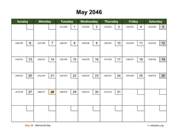 May 2046 Calendar with Day Numbers