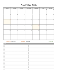 November 2046 Calendar with To-Do List