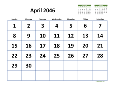 April 2046 Calendar with Extra-large Dates