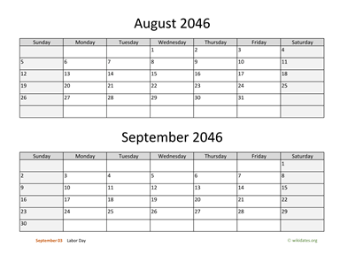 August and September 2046 Calendar Horizontal