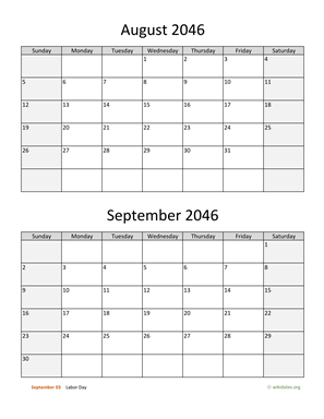 August and September 2046 Calendar Vertical