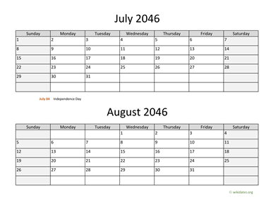 July and August 2046 Calendar Horizontal