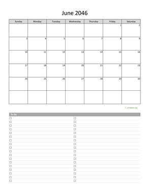 June 2046 Calendar with To-Do List