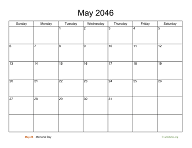 Basic Calendar for May 2046