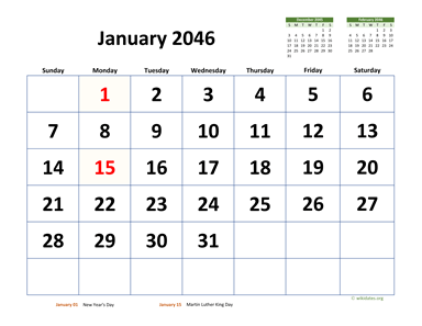 Monthly 2046 Calendar with Extra-large Dates