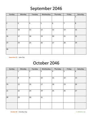September and October 2046 Calendar Vertical