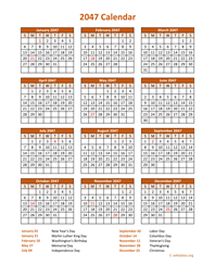 Calendar 2047 Vertical