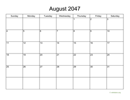Basic Calendar for August 2047