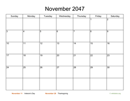 Basic Calendar for November 2047