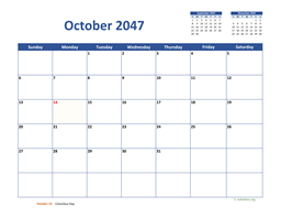 October 2047 Calendar Classic