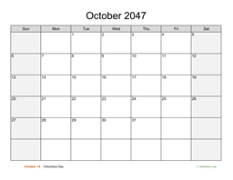 October 2047 Calendar with Weekend Shaded