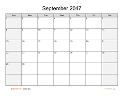 September 2047 Calendar with Weekend Shaded