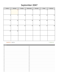 September 2047 Calendar with To-Do List