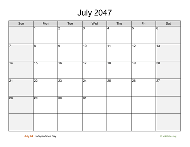 July 2047 Calendar with Weekend Shaded
