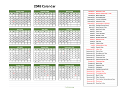 2048 Calendar with US Holidays