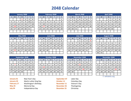 PDF Calendar 2048 with Federal Holidays