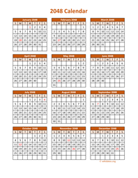 Full Year 2048 Calendar on one page