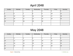 April and May 2048 Calendar