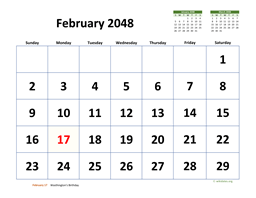February 2048 Calendar with Extra-large Dates