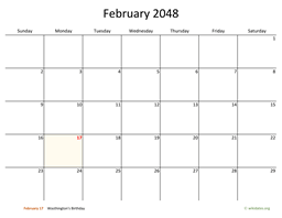 February 2048 Calendar with Bigger boxes