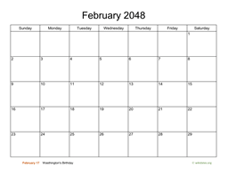 Basic Calendar for February 2048