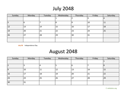 July and August 2048 Calendar