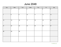 June 2048 Calendar with Weekend Shaded
