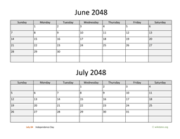 June and July 2048 Calendar