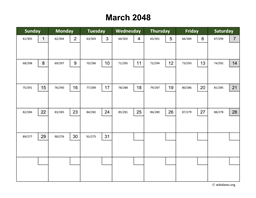 March 2048 Calendar with Day Numbers