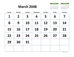 March 2048 Calendar with Extra-large Dates