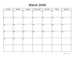 Basic Calendar for March 2048
