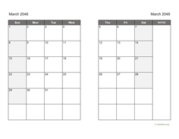 March 2048 Calendar on two pages