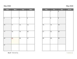May 2048 Calendar on two pages