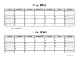 May and June 2048 Calendar