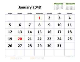 Monthly 2048 Calendar with Extra-large Dates