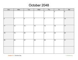 October 2048 Calendar with Weekend Shaded