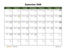 September 2048 Calendar with Day Numbers