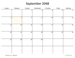 September 2048 Calendar with Bigger boxes