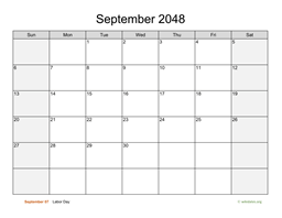 September 2048 Calendar with Weekend Shaded