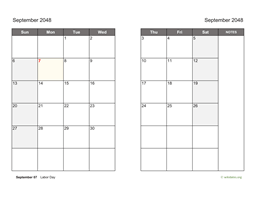 September 2048 Calendar on two pages
