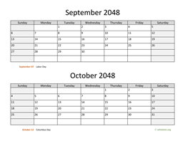 September and October 2048 Calendar
